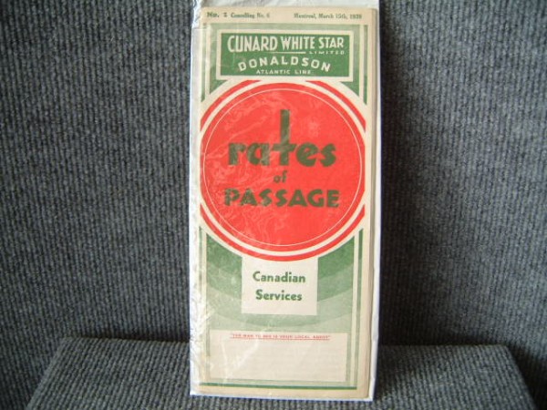 ORIGINAL OLD CANADIAN SERVICES RATES OF PASSAGE BOOKLET
